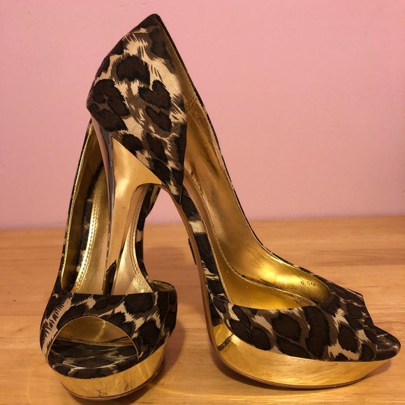 unique vintage style Leopard print gold platform - Picture 3 of 13